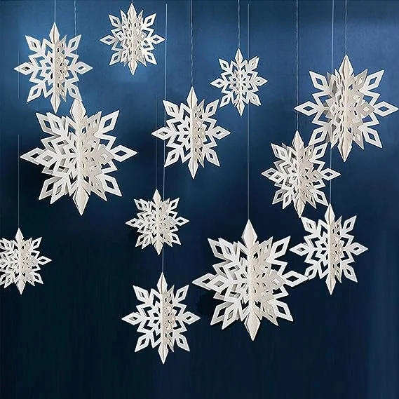 46PCS plástico Snowflake ornamento Natal glitter Snowflake Hanging Christmas Tree Decorações com corda prateada para decorações de inverno porta da janela da árvore ACCESSO