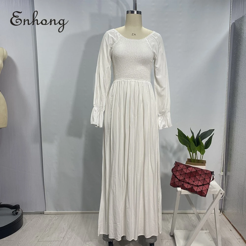 Élégant blanc personnalisé conservateur robe à manches longues femmes Les femmes de vêtements en polyester