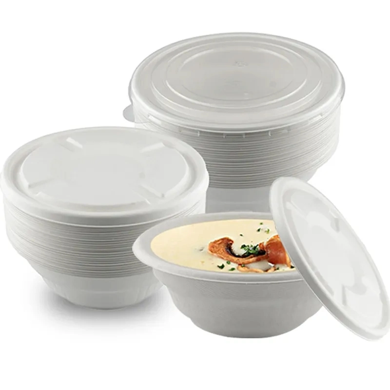 Creme de gelo descartável ecológico biodegradável papel de compostável para bagaço de cana-de-açúcar Ramen Salad Food Bowl