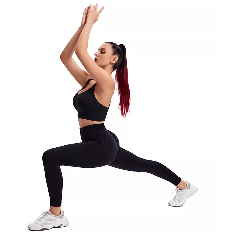 Premium Active Sportswear Ropa De Yoga Fitness Garment for Women, Private Label 2 Piece Sports Leggings + Cross Back Workout Bra Black Training Gym Apparel Set