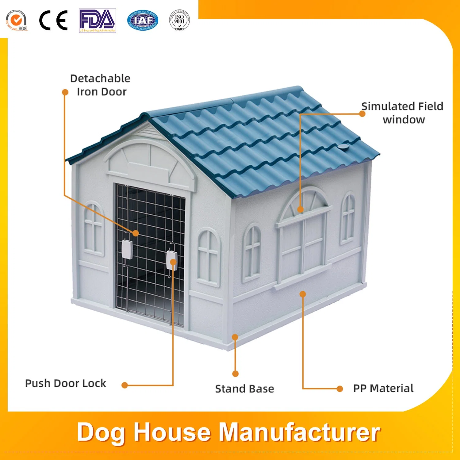 Wholesale/Supplier Elevated Floor Plastic Dog Kennels Large Outdoor Pet House with Door