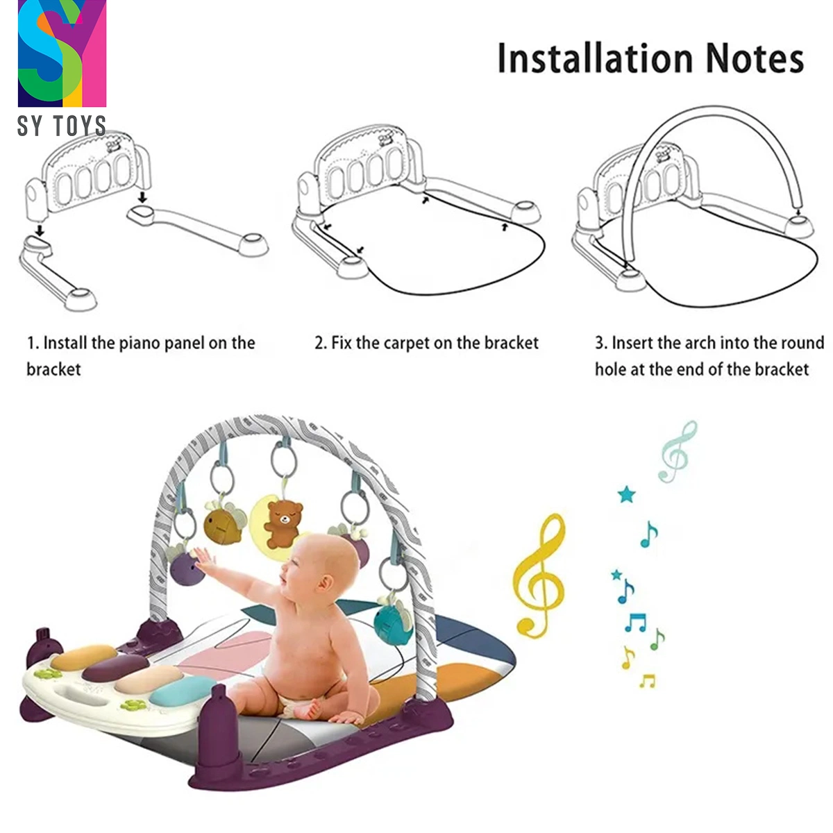 Sy jouets bébé Salle de Gym de gros de la formation musicale pliable tapis de jeu pour enfants Activité artisanal Mat Produits pour bébé avec Piano