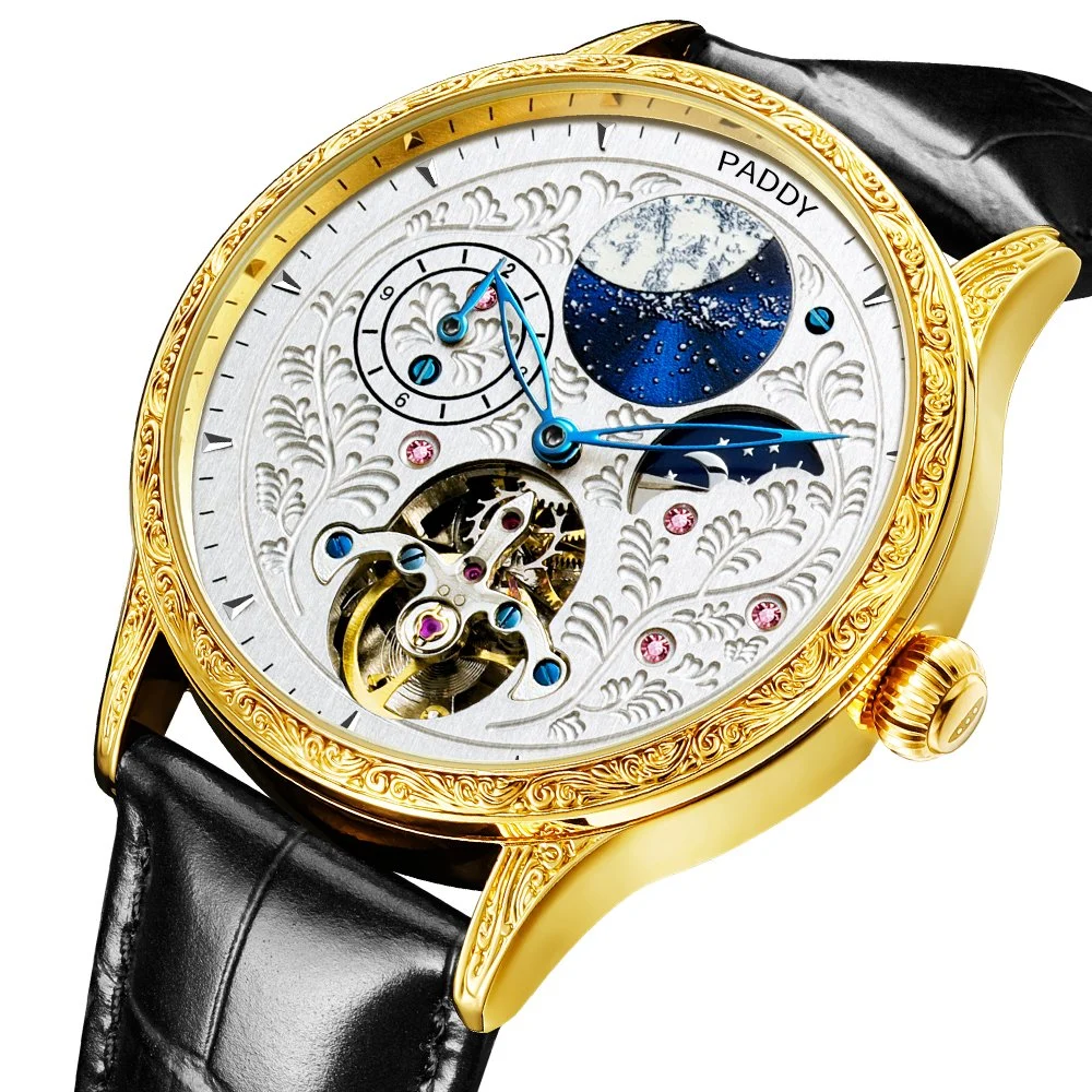 Men Alloy Mechanical Watches Exquisite and Beautiful Men Wrist Watches with Genuine Leather