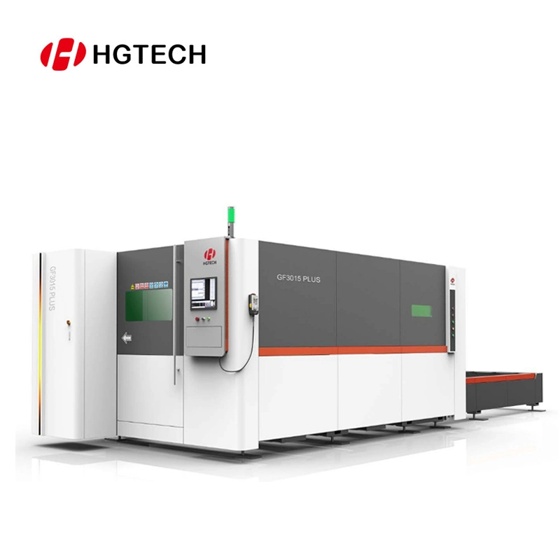 Hgtech Laser Fiber Laser Cutting Machine High Power with Full Protection Enclosure of Environment Friendly and Exchange Platform