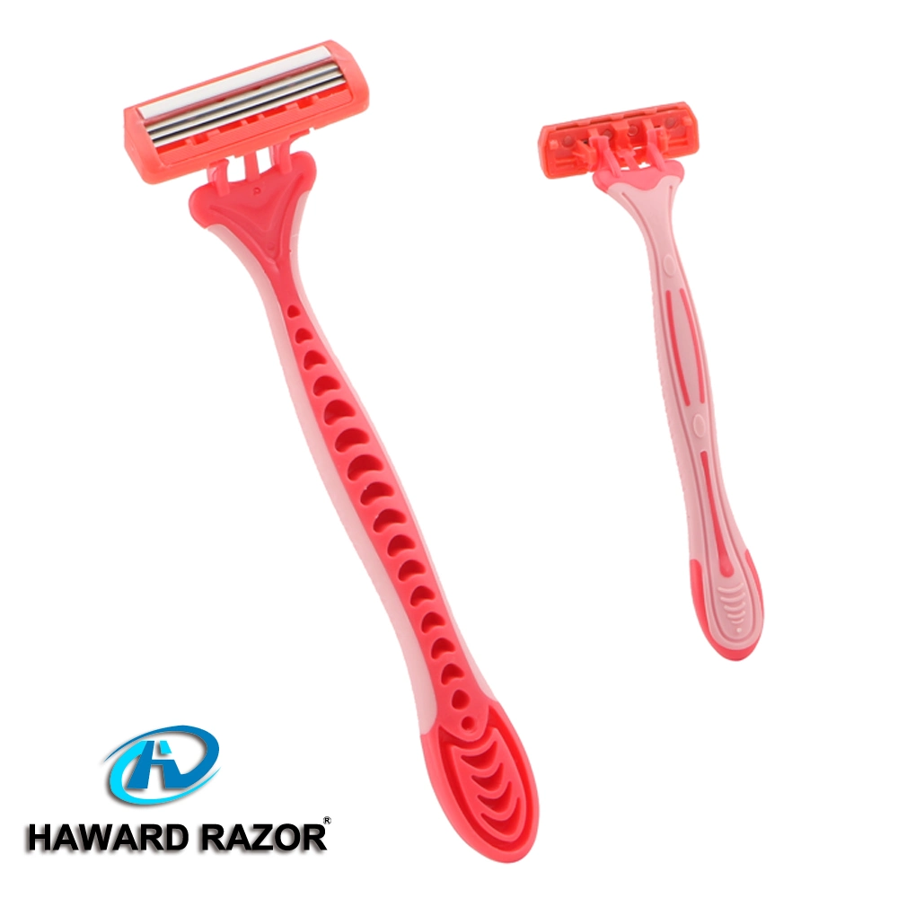 D316L Super Stainless Steel Triple Blade Plastic + Rubber Handle Disposable Razor Shaver