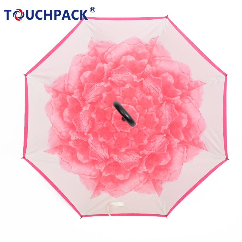 Amazon Best Seller Double Fabric Windproof C Shape Handle Upside Down Inverted Reverse Umbrella