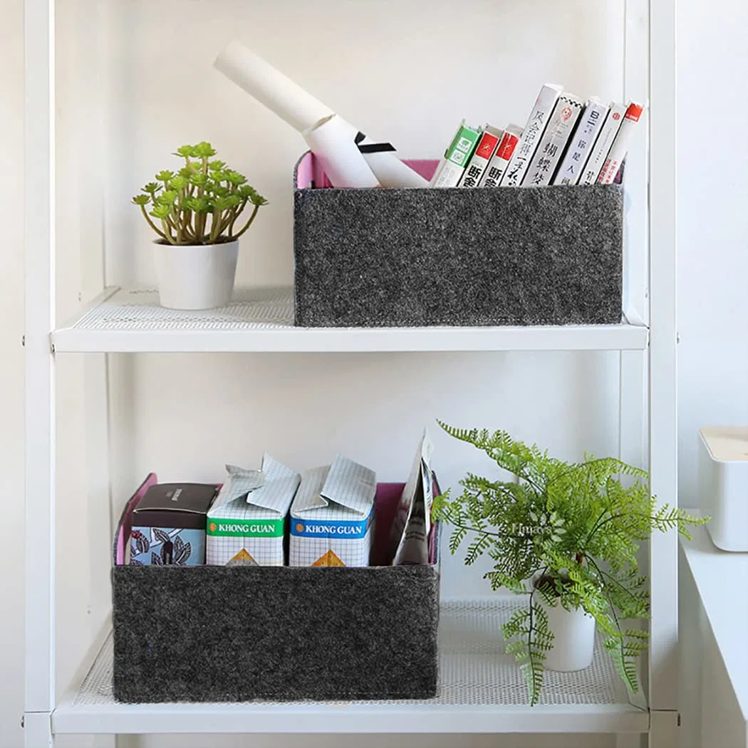 3 Pack Foldable Magazine Organizers Storage Cabinet Felt Storage Basket with Handles