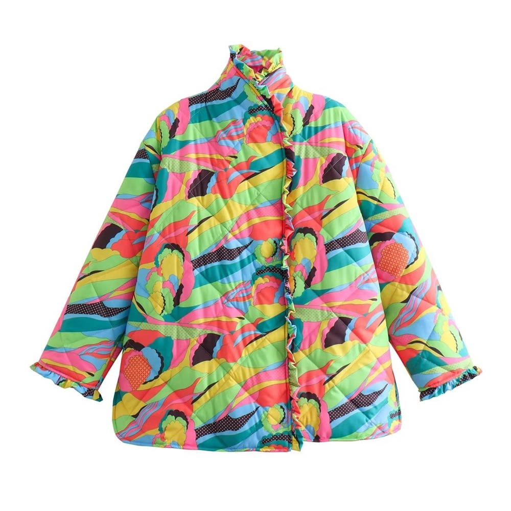 Pb&Za Women's Wholesale/Supplier Stand Collar Printed Loose Autumn and Winter Warm Jacket