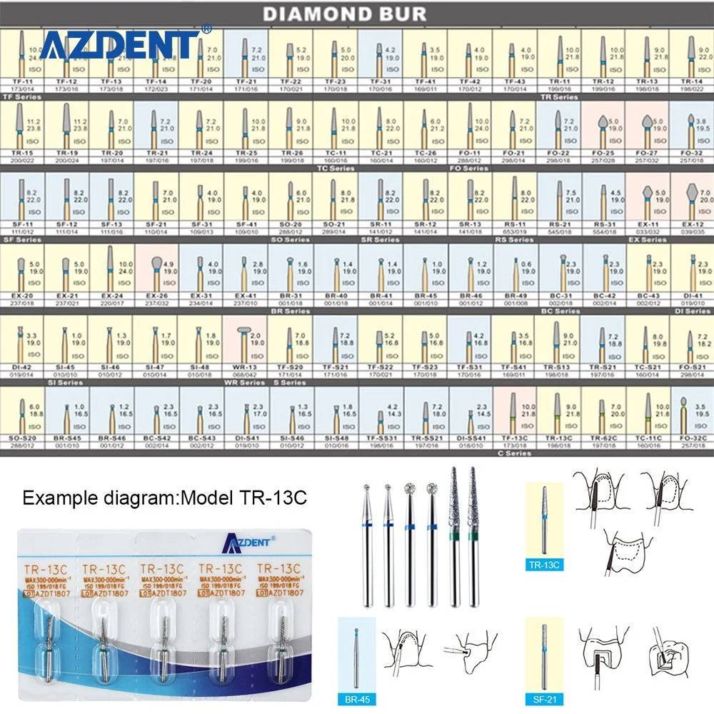 Venta caliente Azdent Materiales Dentales Diamond rebabas diversos modelos