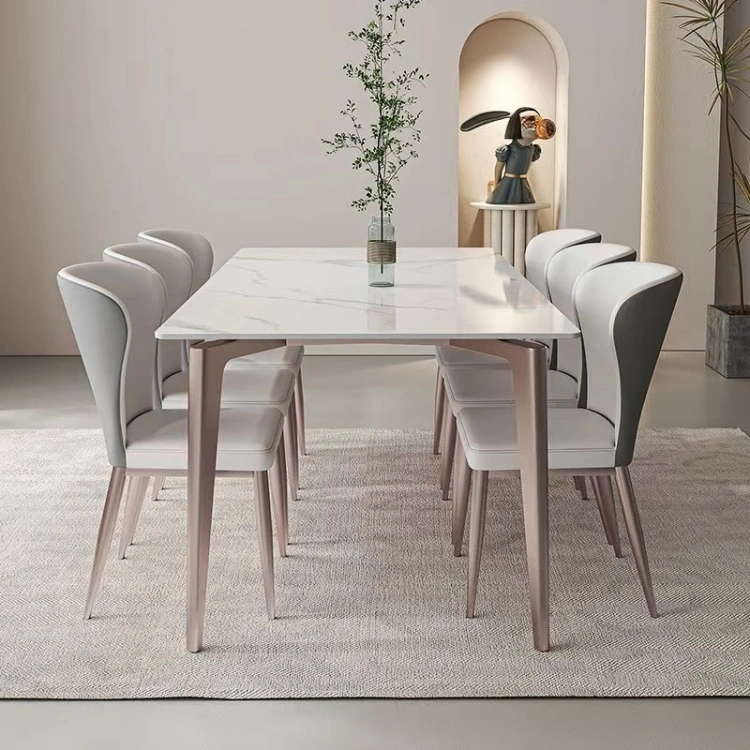 2023 New Rectangular Marble Top and Metal Leg Cheap Dining Furniture Restaurant Modern 6 Chairs Dining Table Set