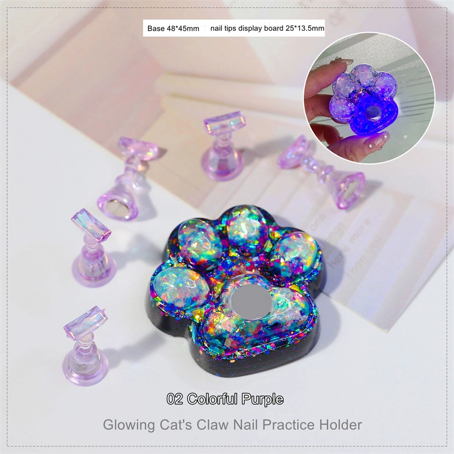 Cross-Border New Nail Art Cat Claw Lamp Luminous Aurora Practice Nail Plate Display Base Nail Tray Palette