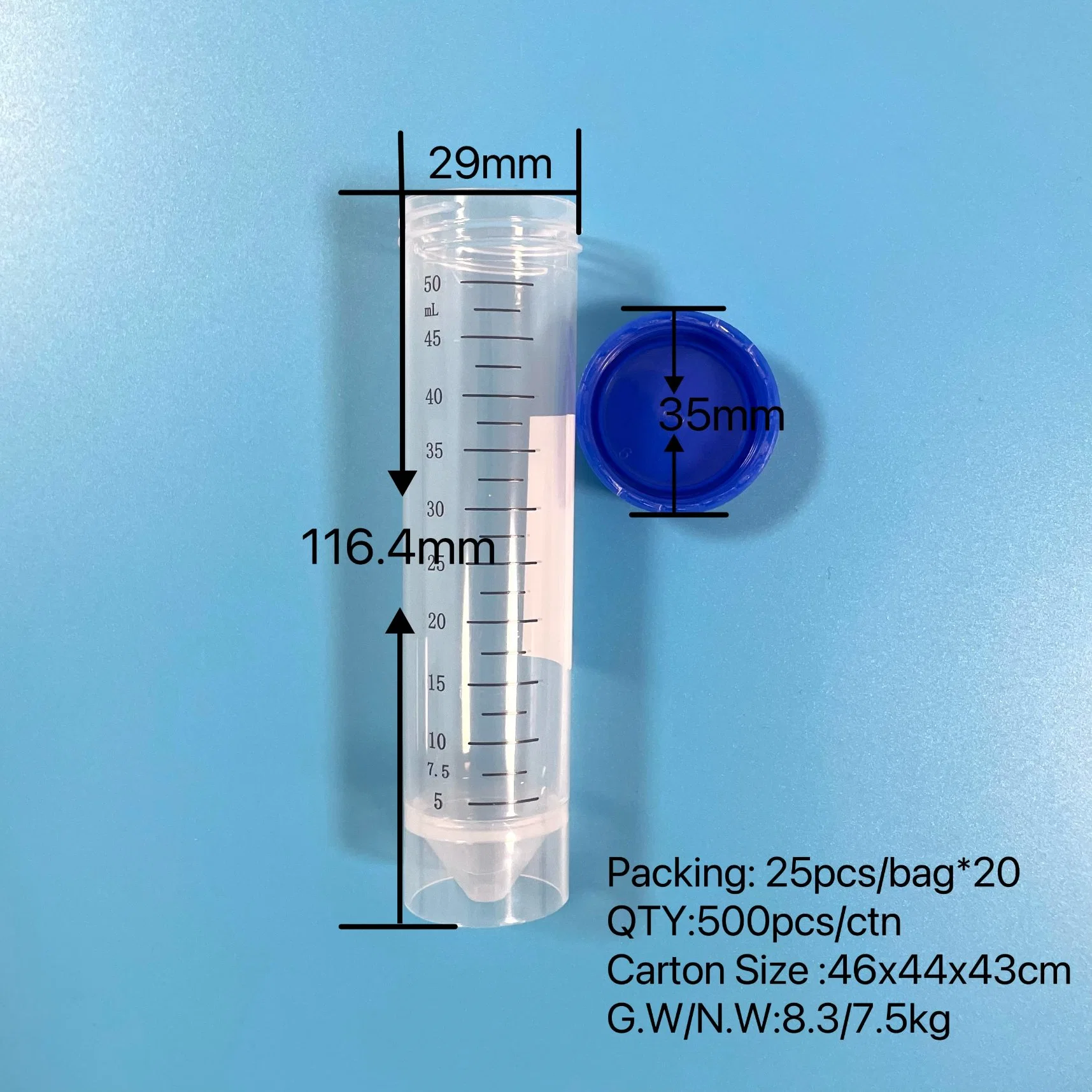 Laboratory Disposable Falcon Flat Bottom Self Stand Samplig Tubes Plastic Centrifuge Tubes 50ml