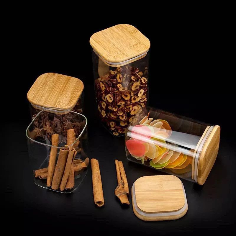 Clear Glass Food Storage Jars Containers with Airtight Bamboo Lid for Candy, Cookie, Rice, Sugar, Flour, Pasta, Nuts