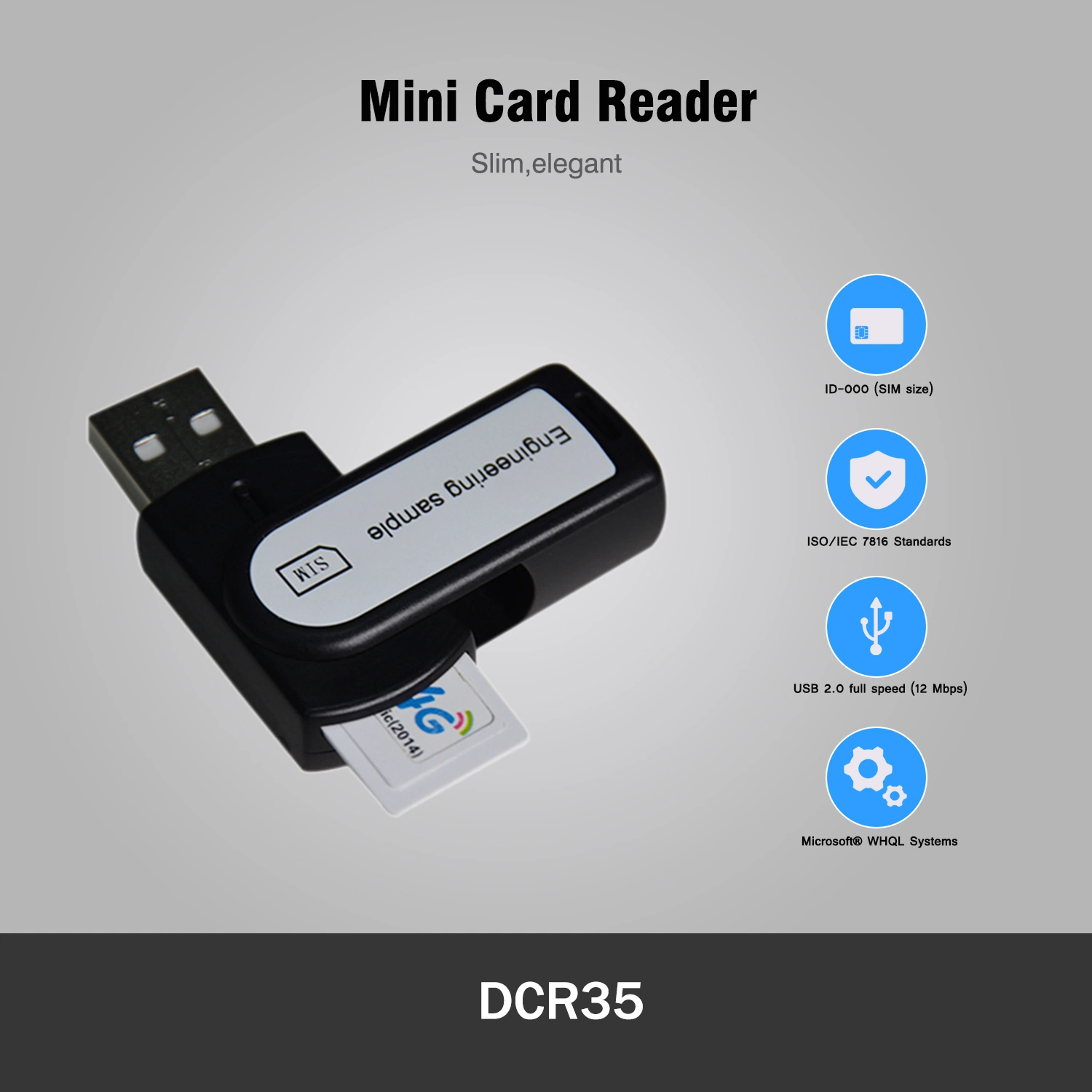 Mini-lecteur de carte à puce Cartes SIM Memory-Based Cartes à puce avec interface USB 2.0 LECTEUR SDK librement (DCR35)