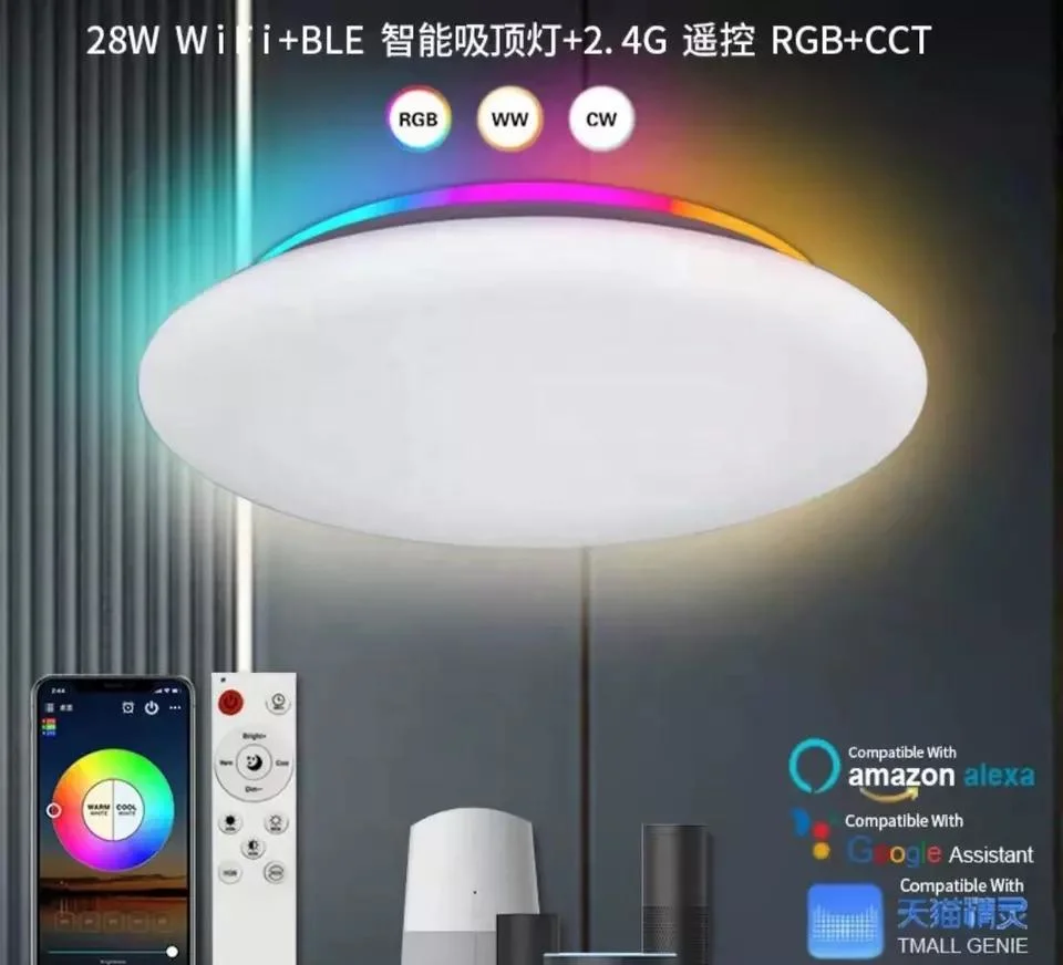 Home Smart Tuya WiFi Amazon Alexa Voice Control Modern LED Ceiling Light Intelligent Dimmable CCT Decorative Ceiling Lamp