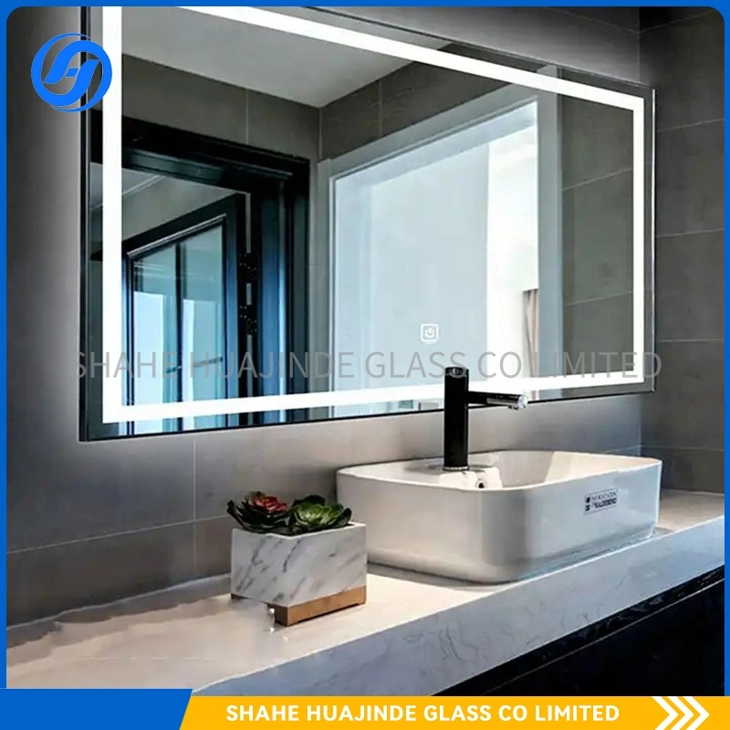 Orange and Gray Wall Hung Solid Wood LED Mirror Vanity for Toilet