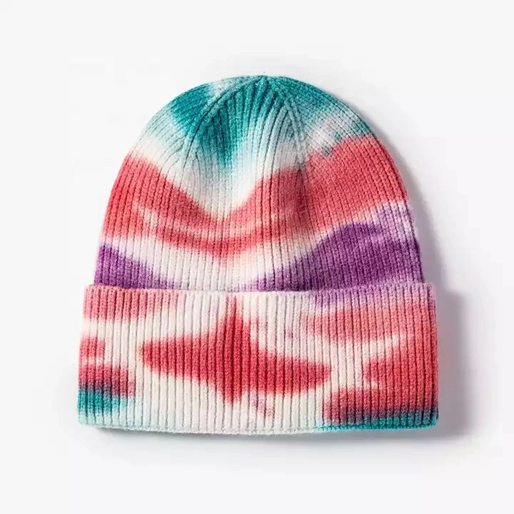 Sombrero de punto de invierno caliente de alta calidad al por mayor con corbata teñida Hip Hop Beanie diaria