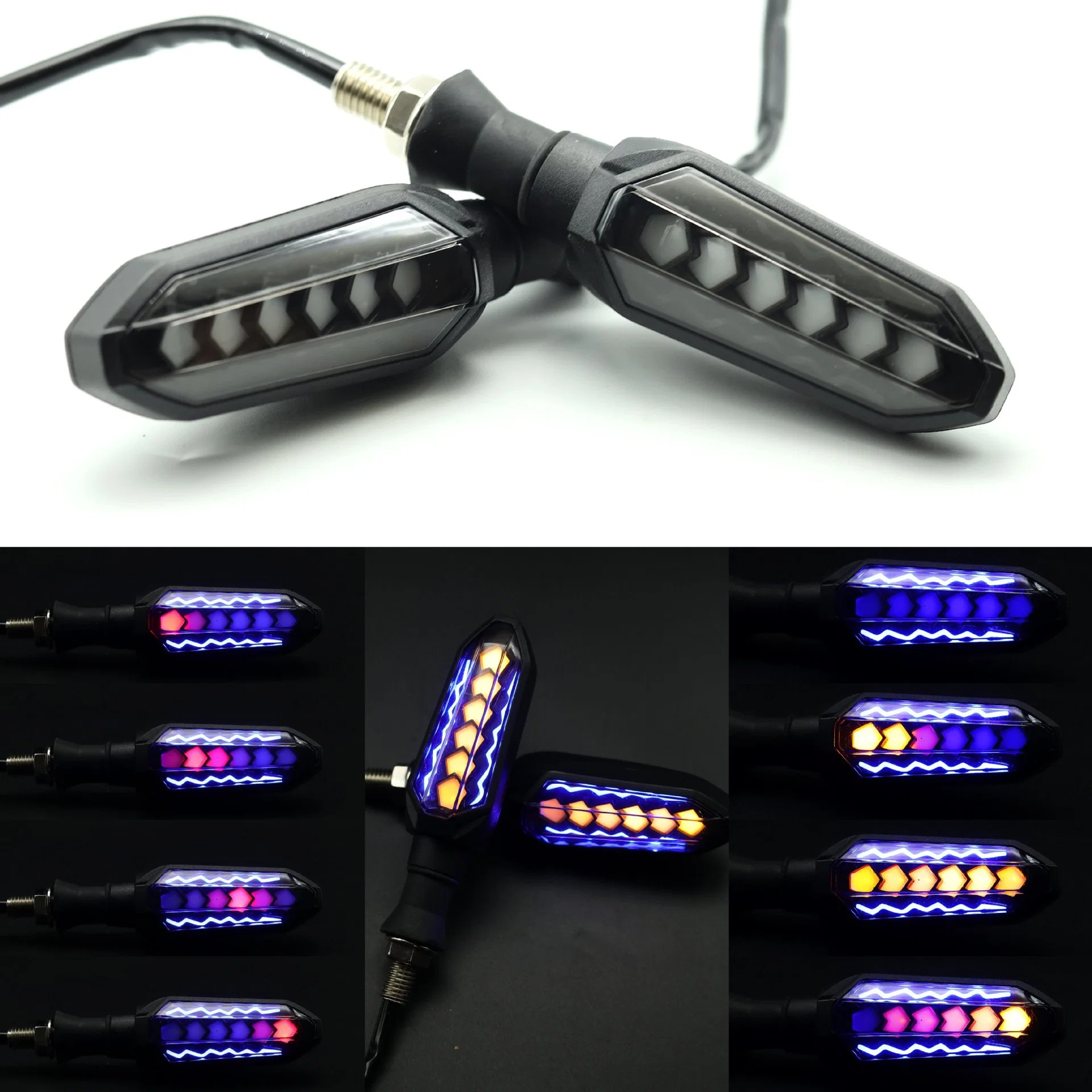 Motorcycle Battery Car LED Warning Light Two-Color Water Breathing Turn Signal