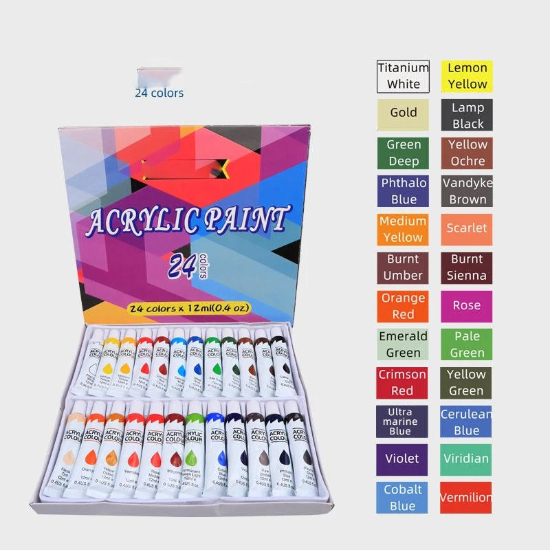 24 Color Professional Artist Kids Student Painter Canvas Ceramic Wood Fabric Rock Art Supplies Kit Acrylic Paint Set