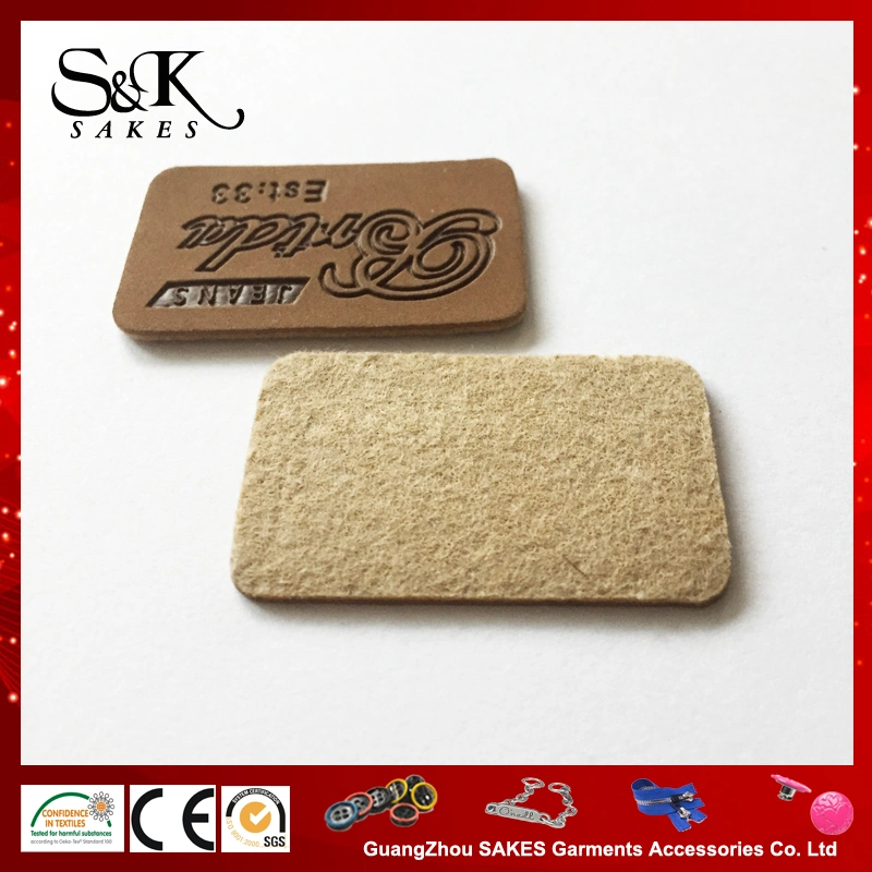 Engraved Logo Brown Color PU Leather Label for Garments