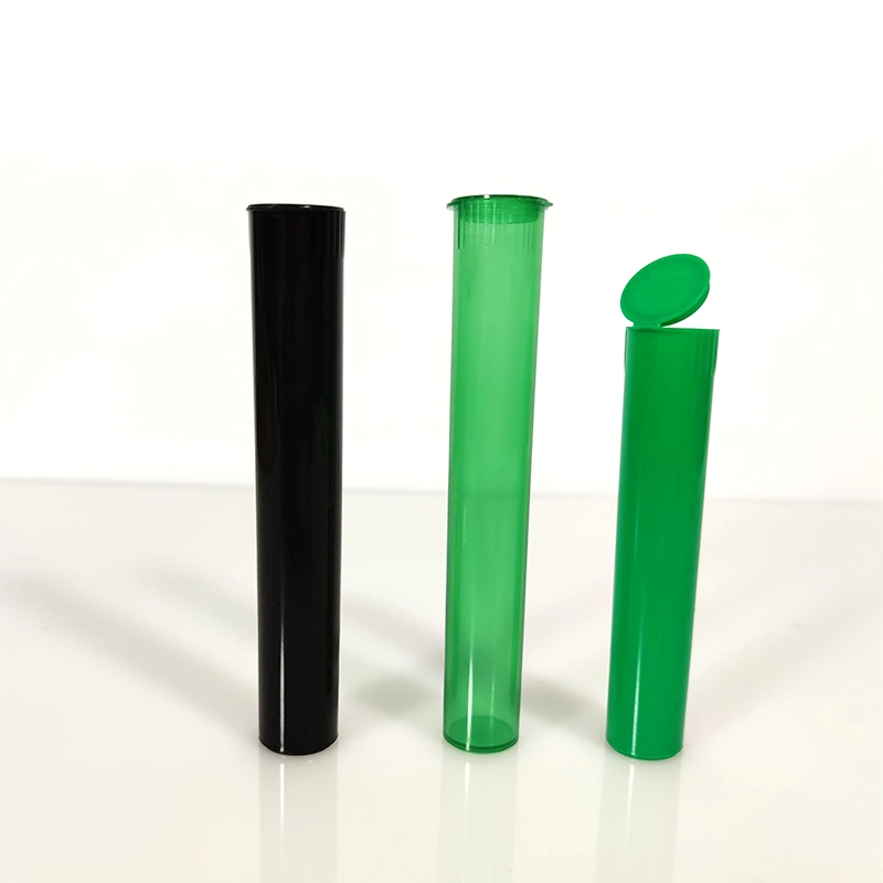 Opaque Gloss Black PP Plastic Doob Cigar Tubes Pre Roll Containers with Squeeze Child Resistant Lids