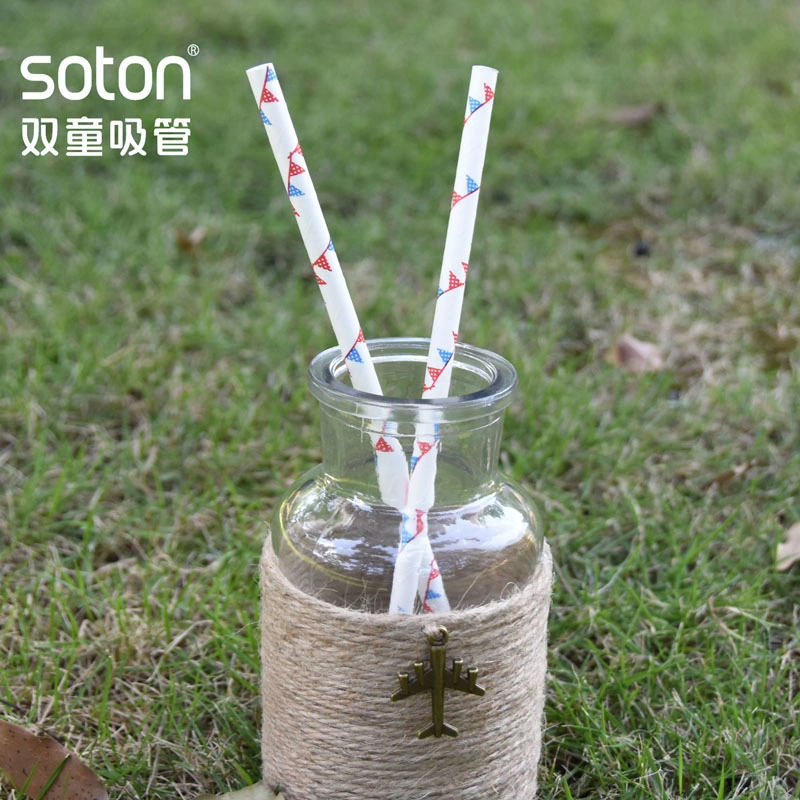 Party Decoration Disposable Biodegradable String Flags Straight Paper Drinking Straw