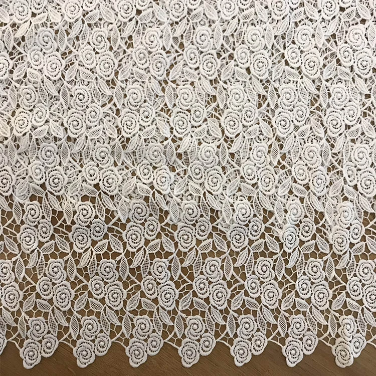 White Leaf Water Soluble Chemical Milk Fiber Embroidered Guipure Lace Fabric