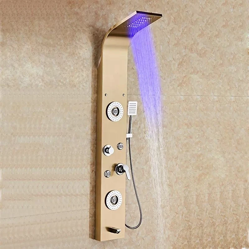 Shower Panel Bathroom Wall Mounted Stainless Steel Waterfall Black Shower Column Set Tower Shower Panels Colonne De Douche Inox