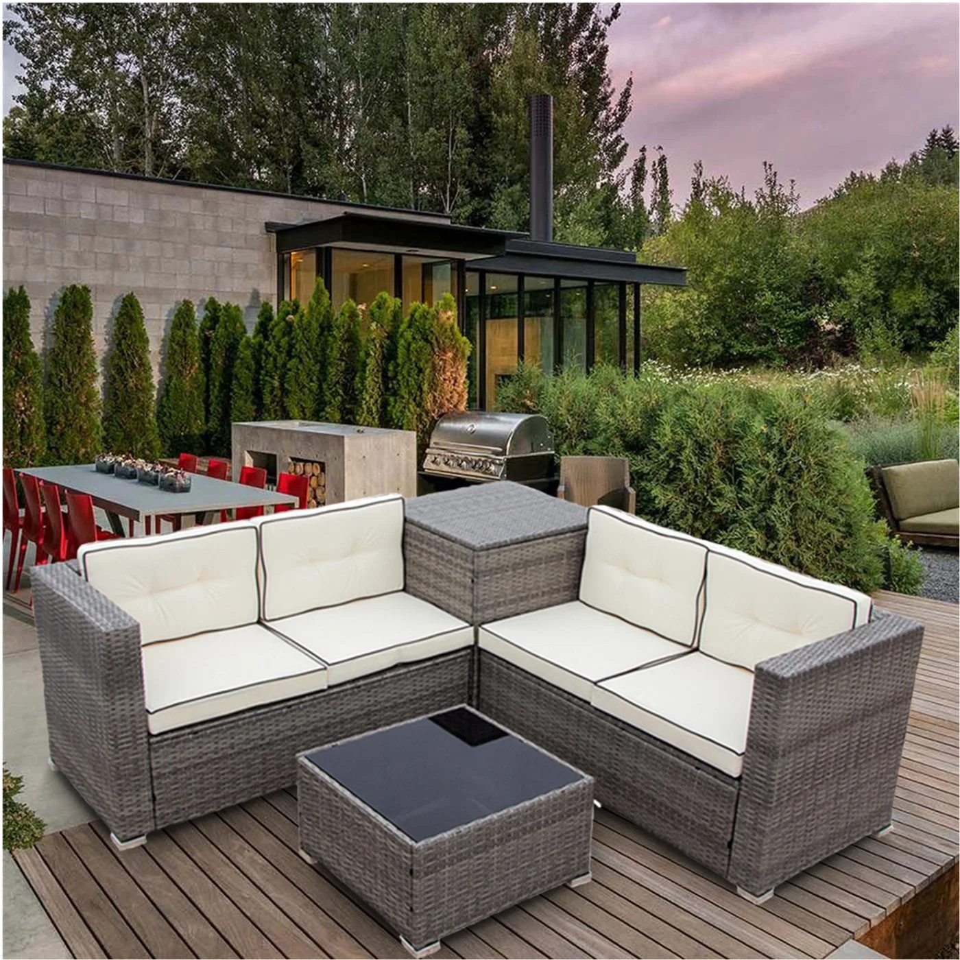 Muebles de Exterior sofá y mesa de comedor Jardín mimbre Rattan PE