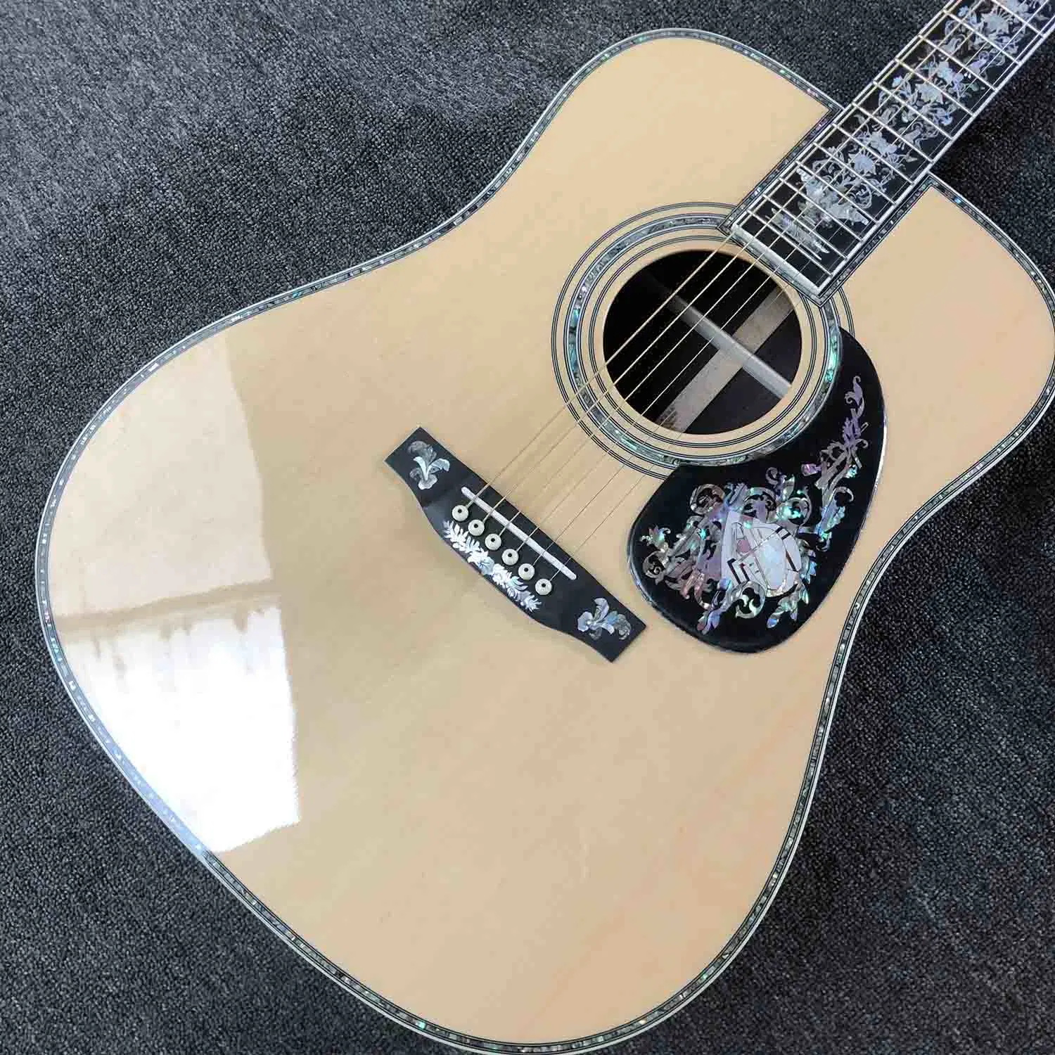 Custom Aaaaa Handmade All Solid Wood Vintage D Dreadnought Guitar Deluxe Full Abalone Binding Professional Acoustic Electric Guitar