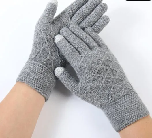 Winter Men&prime; S Warm Knitted Fleece Outdoor Screen-Touch Thickened Gloves