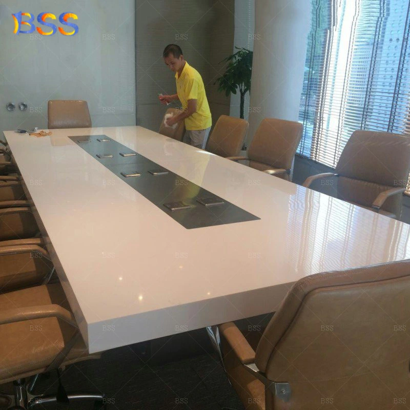 غرفة اجتماعات حديثة مكتب مؤتمرات تصميم حجارة رخامية مصطنعة بيضاء مكتب كبير فخم لقاعة الاجتماعات