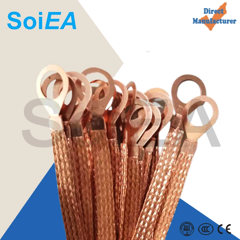 Customized Square Hole Braided Wire Connectors Flexible Copper Braid Connector 25mm Tz/Tzx Bare or Tinned Copper Braided Tape with Terminals