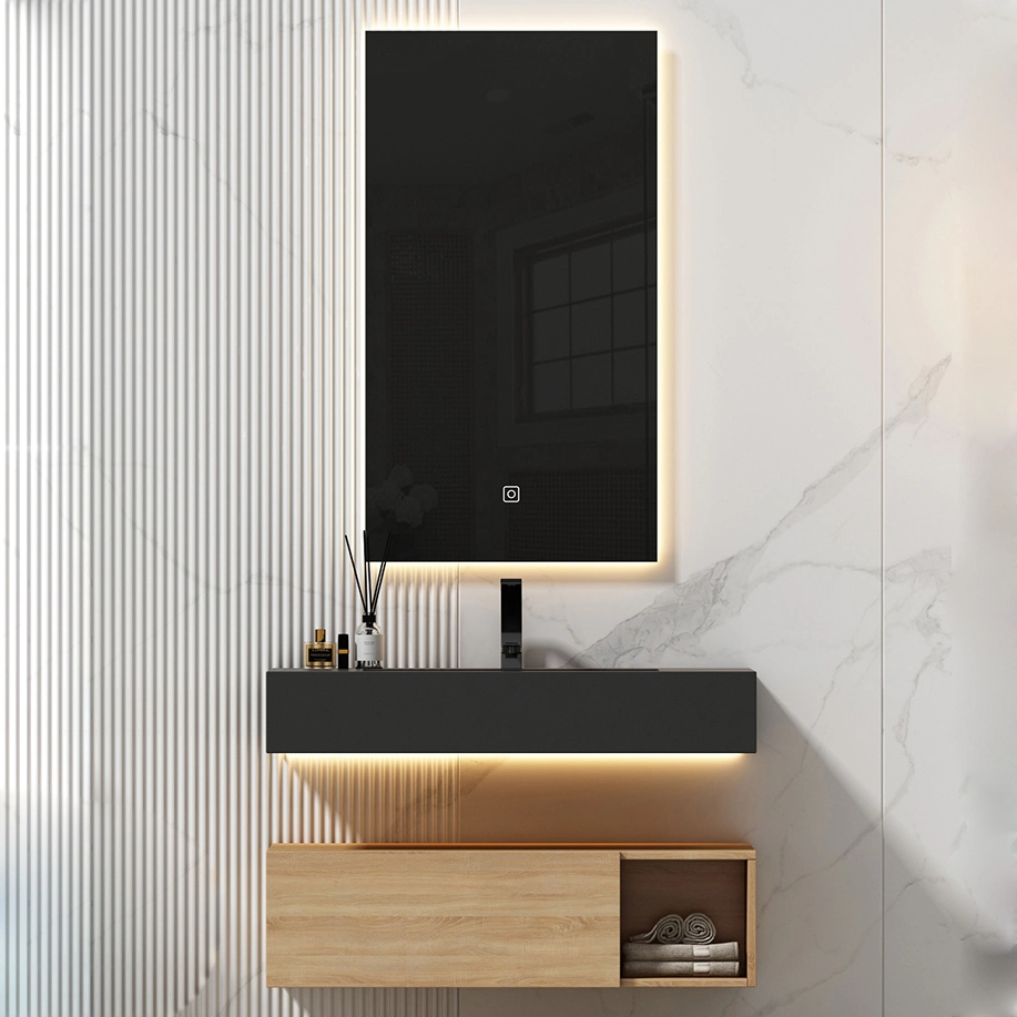 Vente en gros Hôtel Design moderne mur mobilier meuble céramique Basin Meuble-lavabo DE salle de bains AVEC MIROIR À DEL