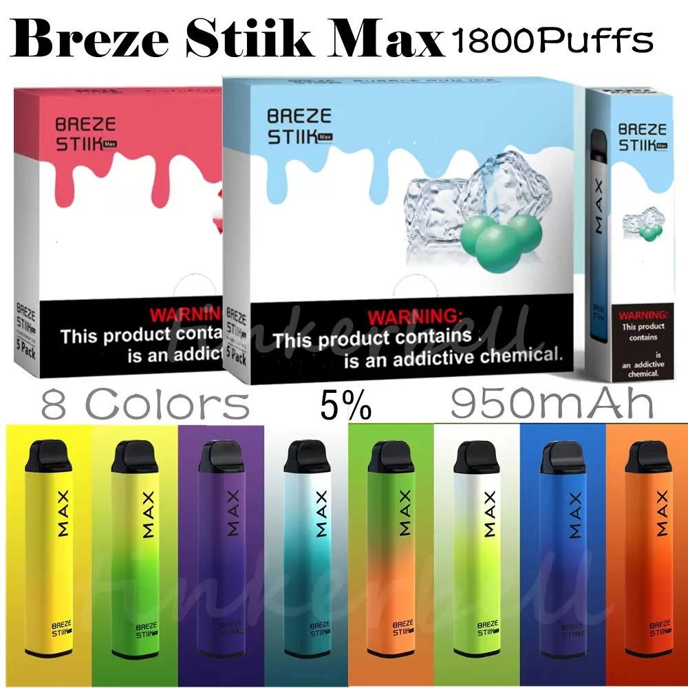 Breze Stiik ماكس 1800 أطواق القرد بالجملة ميني E-Cigarette