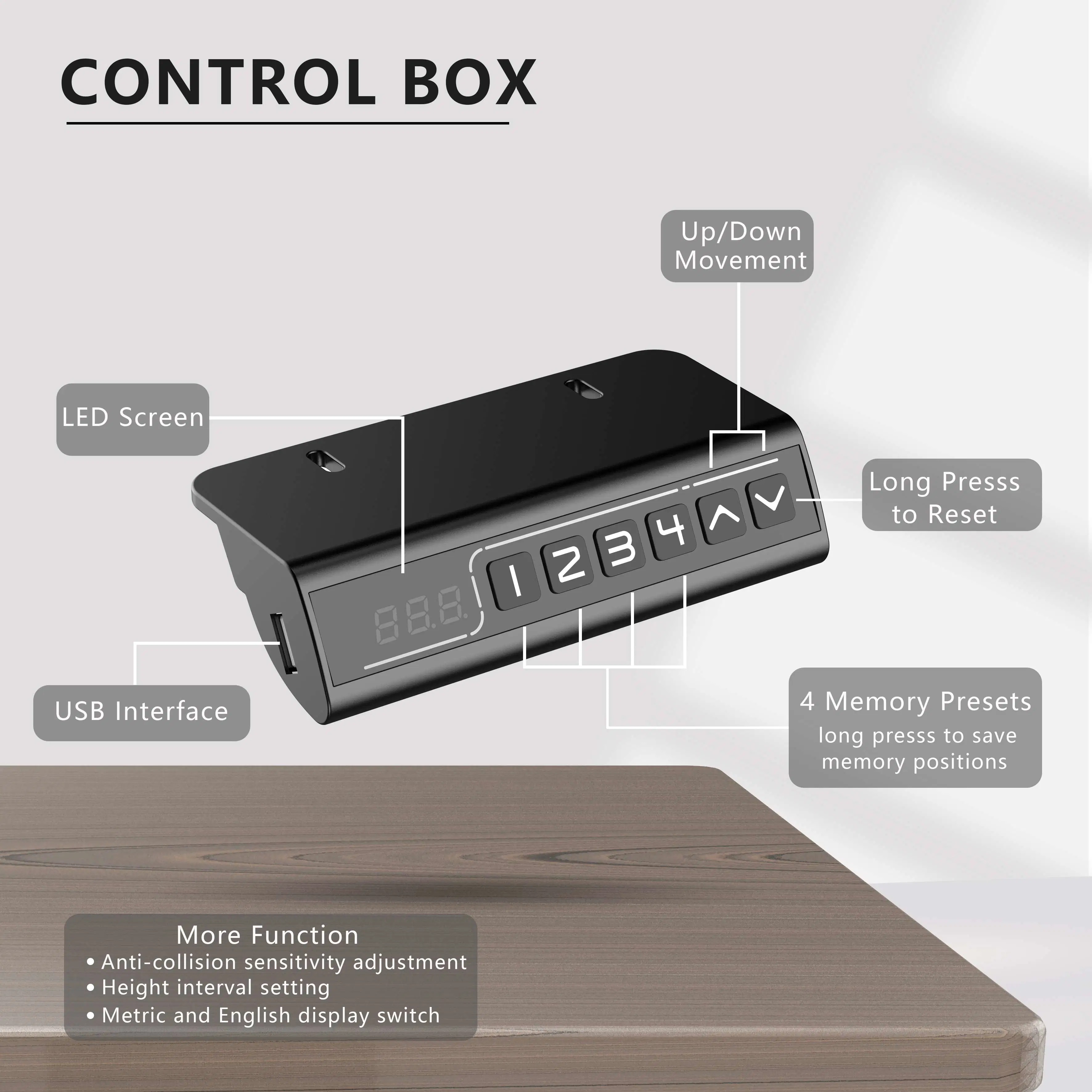 Ergonomic Electric Height Adjustable Standing Desk Frame with Push Button Memory Controller