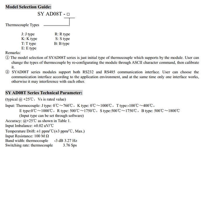 Four-Channel K-Type Thermoucouple to RS232 RS485 Ad Converter