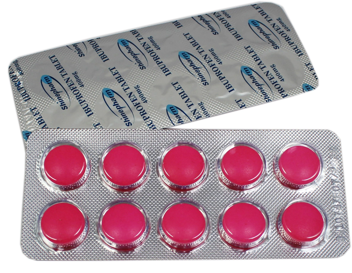 Tableta de ibuprofeno 400mg para analgésico antipirético y antiinflamatorio