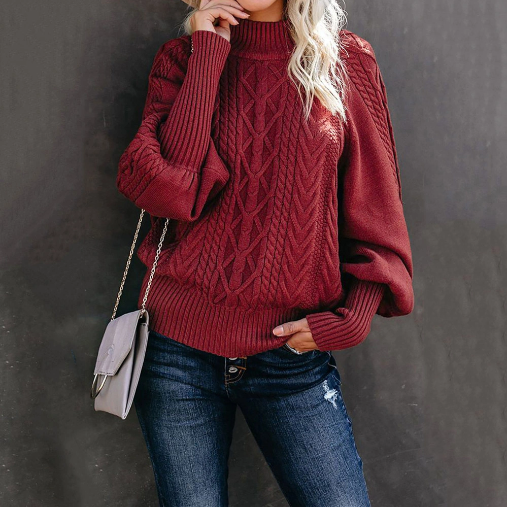 Осенью, зимой в середине шеи ослабление длинной втулки трикотажные сплошным цветом свитер для женщин