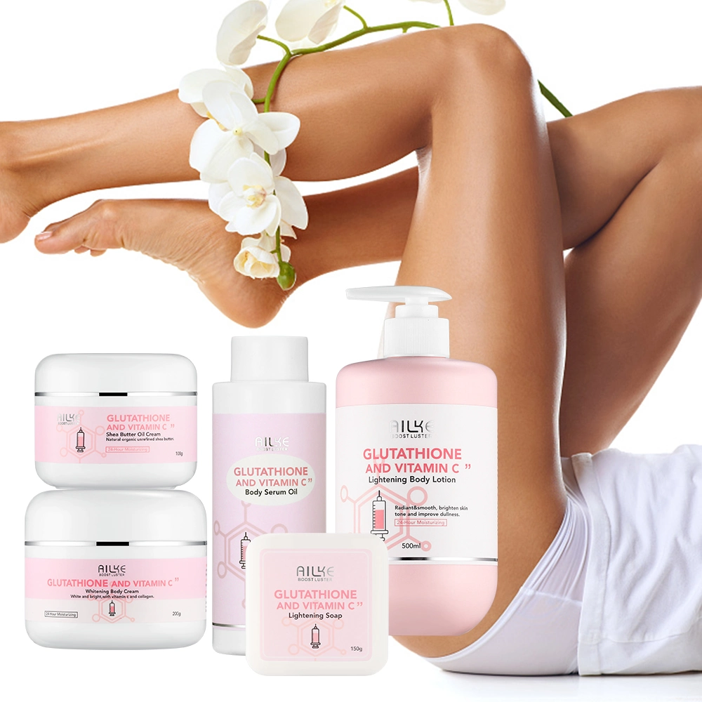 Pink Series Shea Butter Oil Cream Moisturizing Whitening Body Cream Lightening Soap Body Oil Body Lotion Skin Care Set