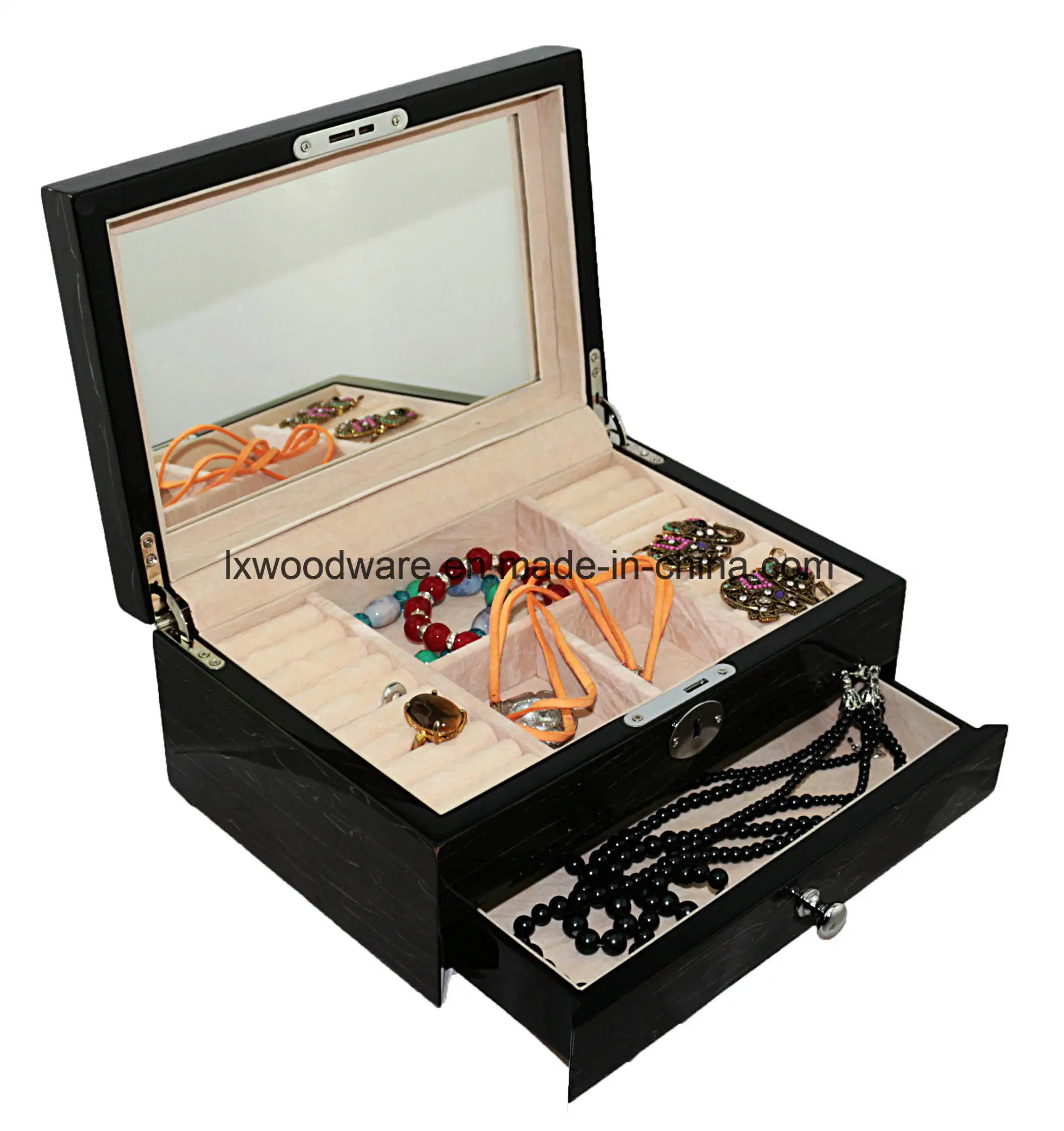 MDF Piano Finish Wooden Jewelry Storage Packaging Gift Box Case