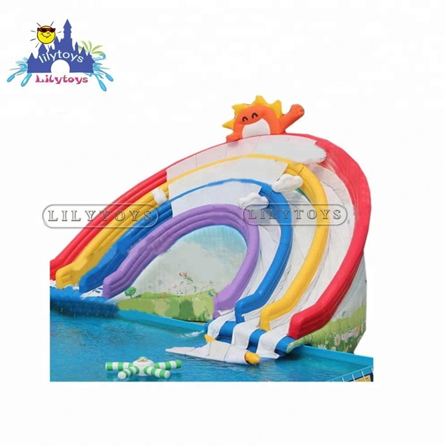 Cheap Rainbow Slides Inflatable Ground Water Park on Land for All Ages