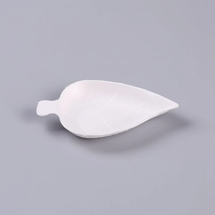 Disposable Molded Paper Pulp Cake Serving Tray, Eco Friendly Biodegradable Pulp Dish with Leaf Shape