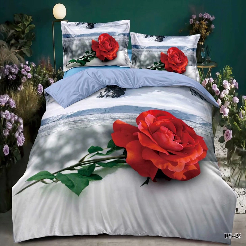 100% poliéster estilo Coreano Bedcover 4 PCS Conjunto de ropa de cama de Manta en 3D.