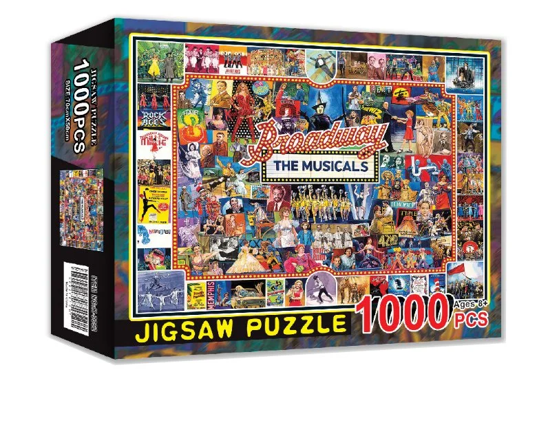 Free Sample Paper Game 1000pieces Promotional Jigsaw Puzzle Inteligent Toy 1500pieces Paper Puzzle with Lid-Bottom Box