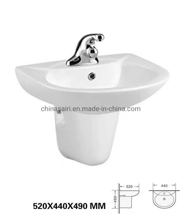 Sairi Tunisia Style Modern Design Ceramic Semi Half Pedestal Hand Wash Wall Hung Basin