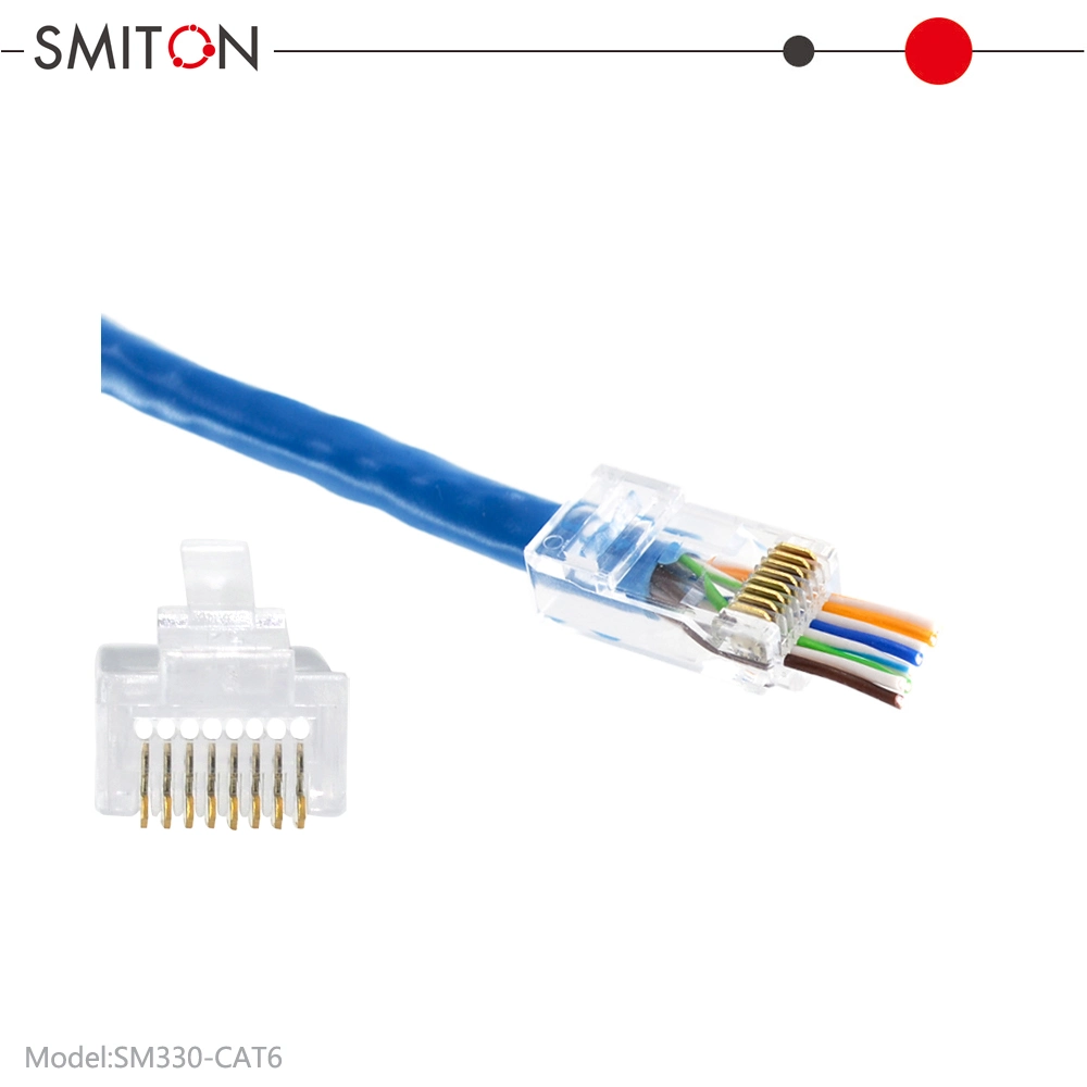 Conector de orificio pasante RJ45 conector UTP Cat5 CAT6 UTP RJ45 Conector de paso