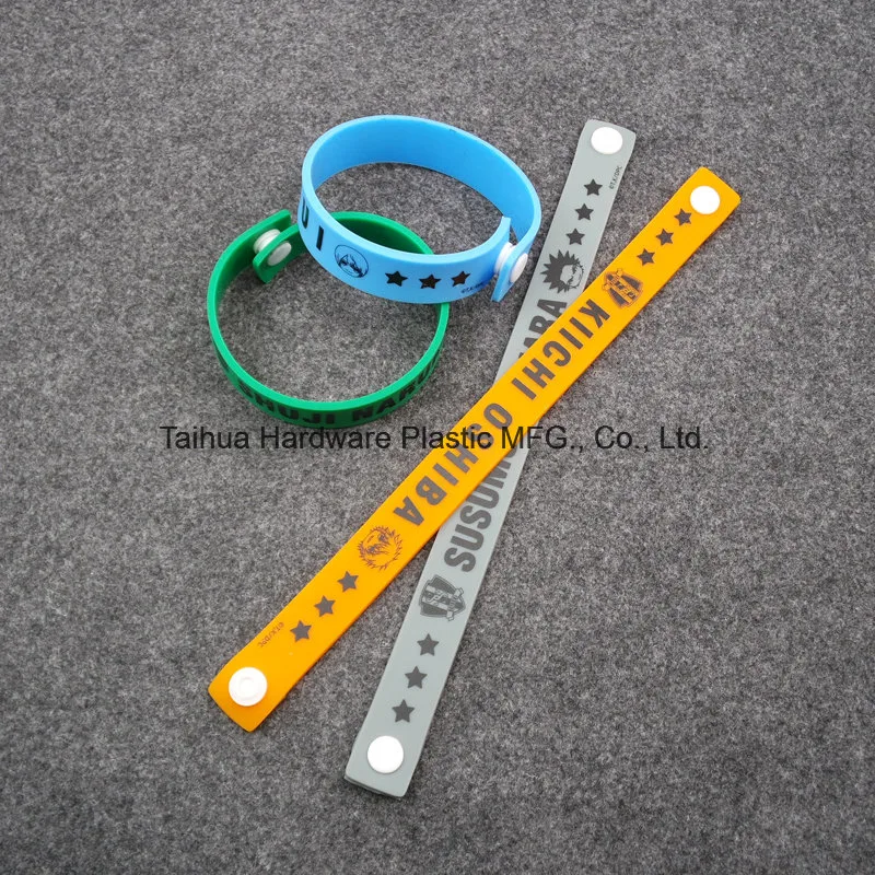 Custom Logo Adult Size Print Promotional Embossed Painting PVC Wristband/Silicone Bracelet with Buttons