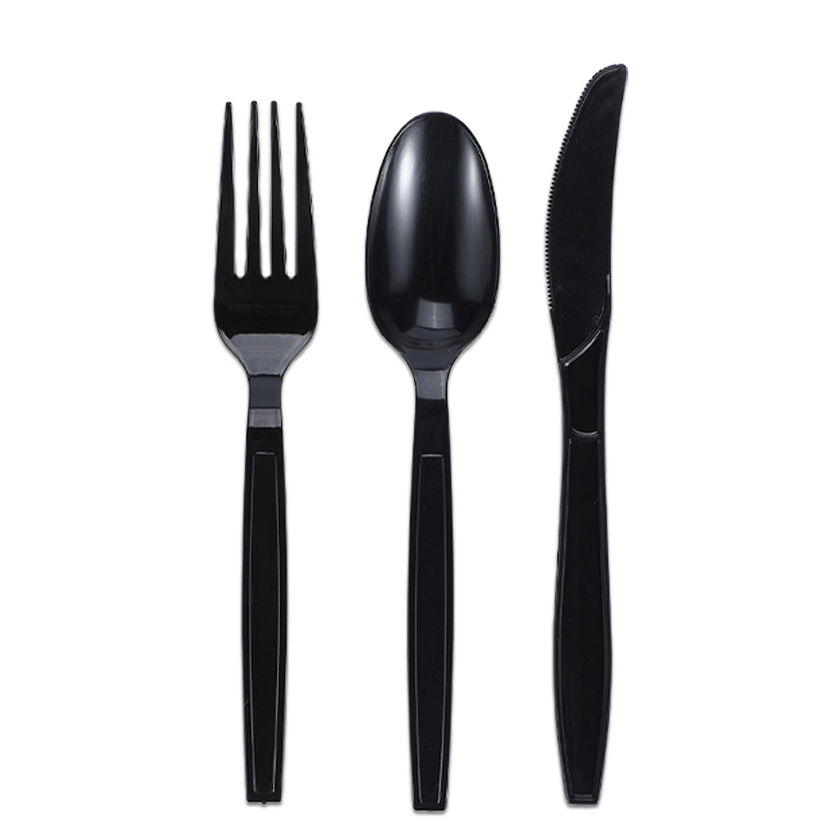 Disposable PS Knife Fork Spoon and Napkin in 1 Poly Bag Black Color Plastic Cutlery Set