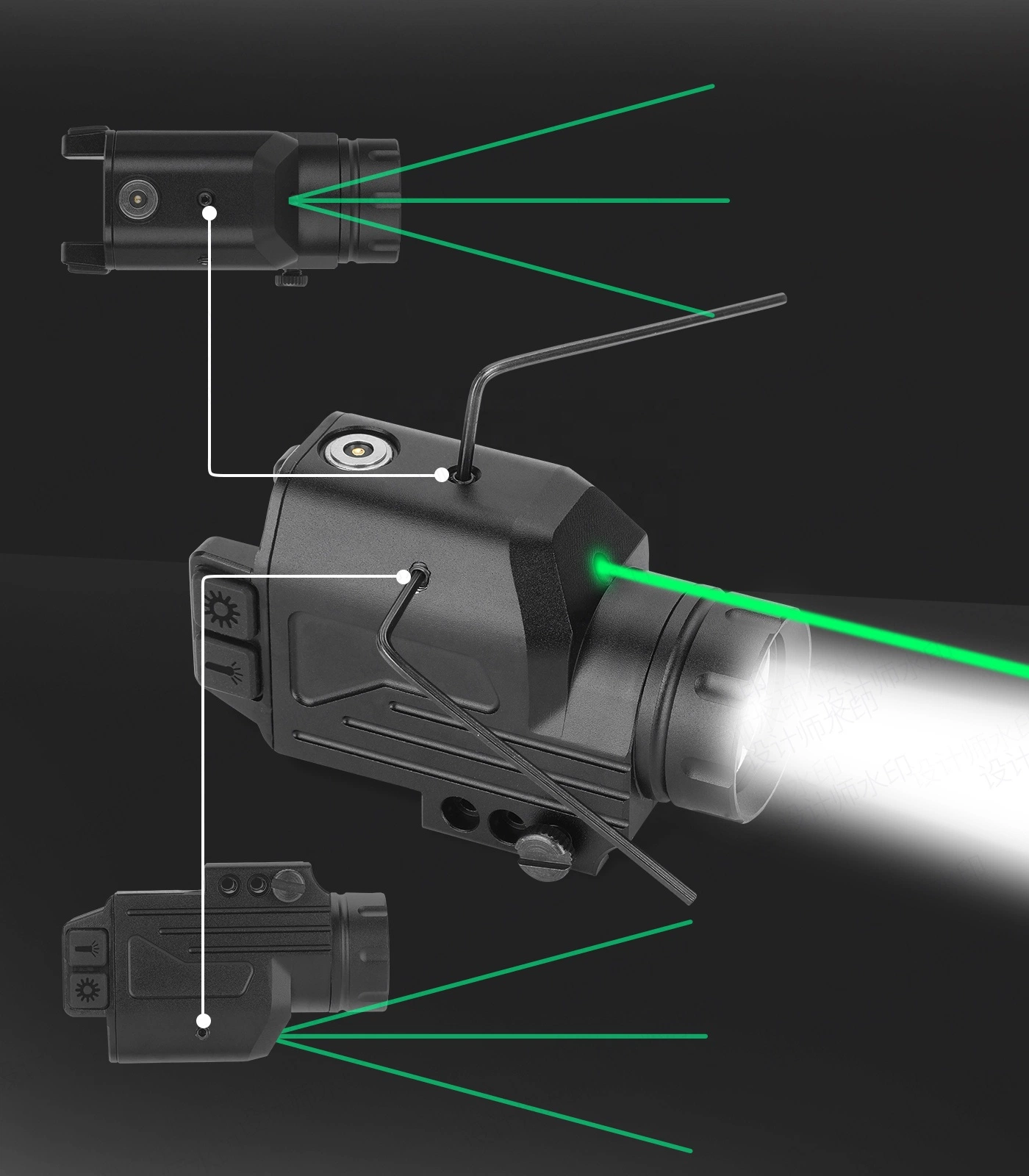 Tactical LED arme Pistolet Laser Vert lumière 1000 Lumen vue Combo USB Rechargeable à montage sur rail lumière chasse arme lumière Compact